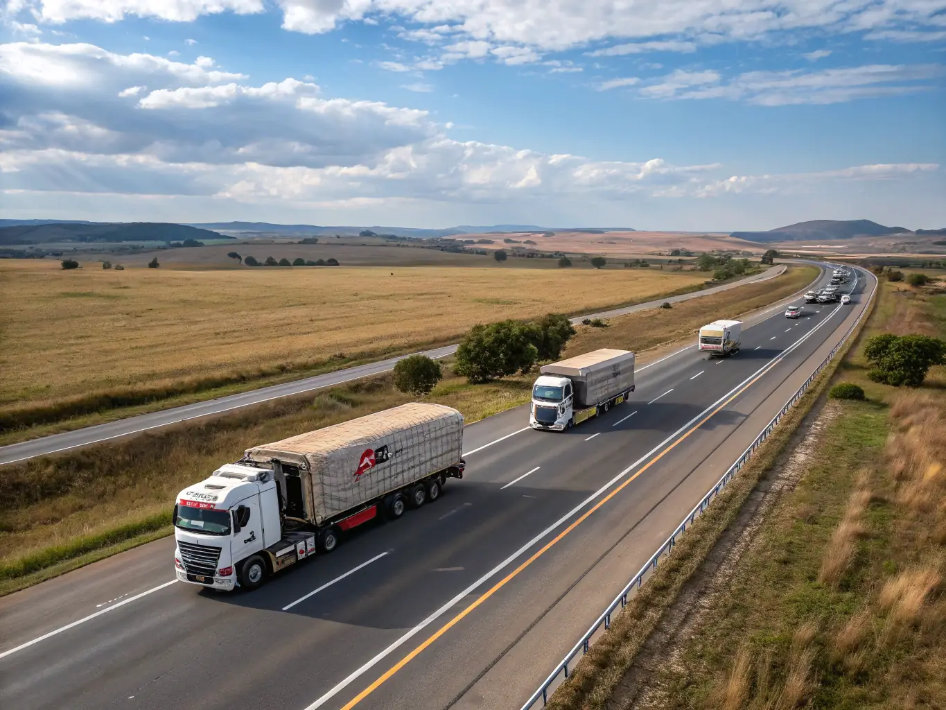 A car being loaded onto a large transport truck on a sunny highway in California, illustrating long-distance vehicle transport.